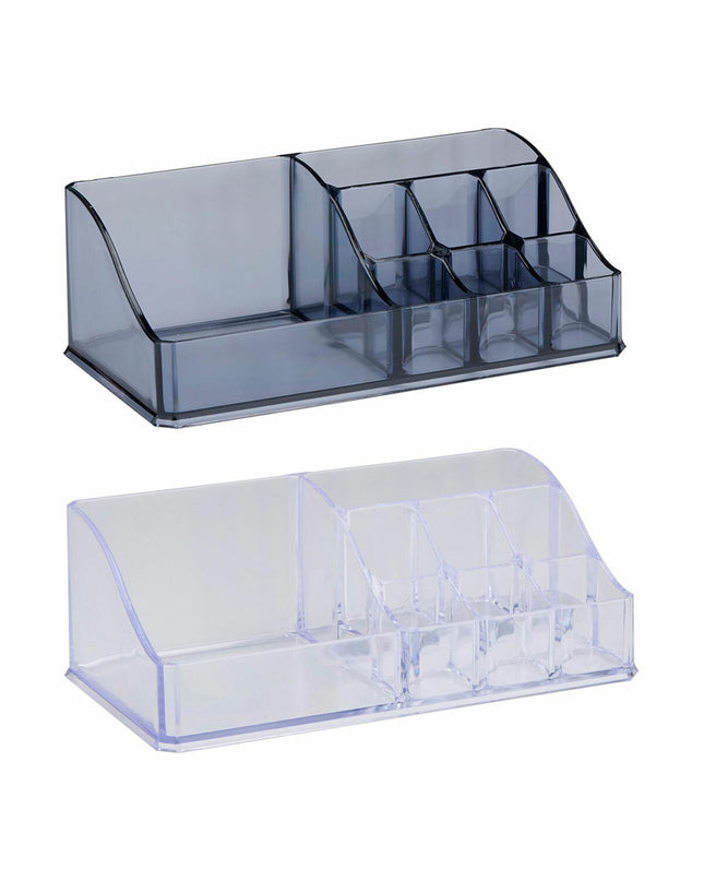 Touch of Beauty acrylic makeup organizer with 8 compartments for bathroom or vanity storage, showcasing clear, sleek design.