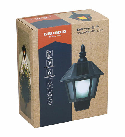 Grundig black plastic outdoor garden wall lamp for decoration, suitable for outdoor lighting and garden decor.