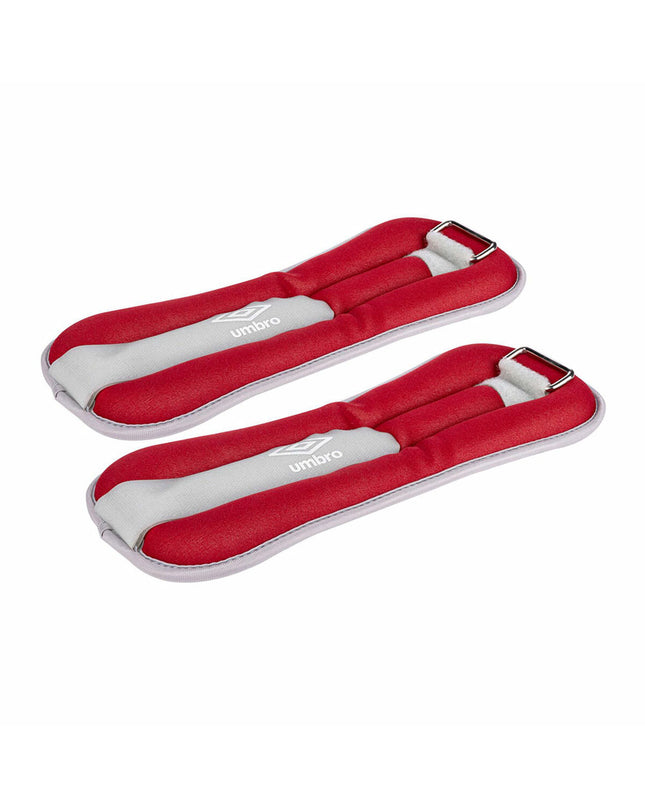 Pair of 1 kg red Umbro Enkelgewichten for fitness and outdoor workouts, featuring durable design for strength training.