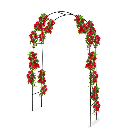 Kinzo garden arch with metal frame and rose decoration, measuring 240 x 140 cm, outdoor garden decor display.