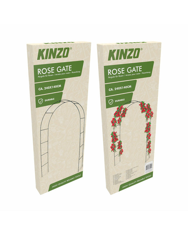 Kinzo metal garden arch with rozen design, 240 x 140 cm, outdoor decoration for garden and patio.