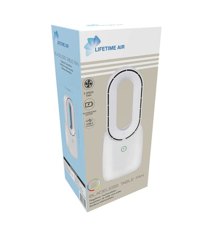 Lifetime Tafelventilator Wit 5 W, portable table fan for home and kitchen cooling, compact and lightweight design.