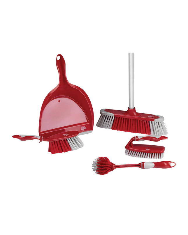 Dirt Devil Reinig & Opberg Kit with six plastic parts in stainless steel color for home cleaning and storage.