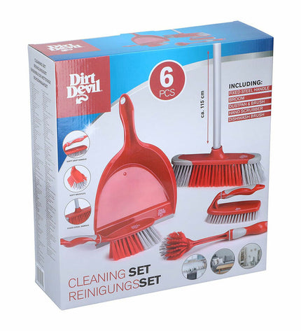 Dirt Devil Reinig & Opberg Kit with six stainless steel and plastic components for home cleaning and storage.