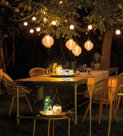 Lumineo white nylon outdoor lantern with decorative design, suitable for garden or outdoor decoration.