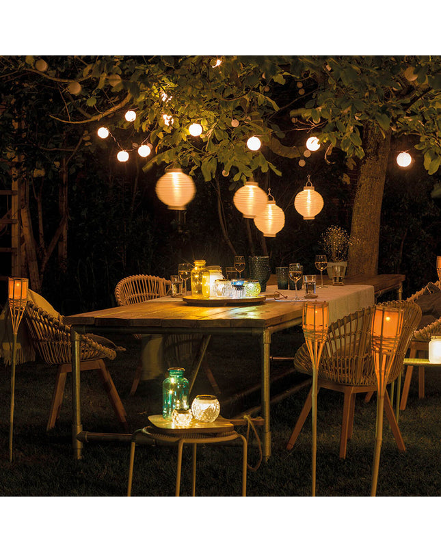Lumineo white nylon outdoor lantern with decorative design, suitable for garden or outdoor decoration.