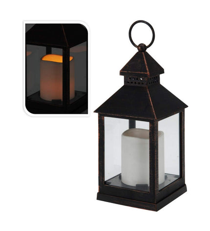 Bronze metal lantern for outdoor garden decor, decorative metal lantern for garden or patio from BigBuy Home.