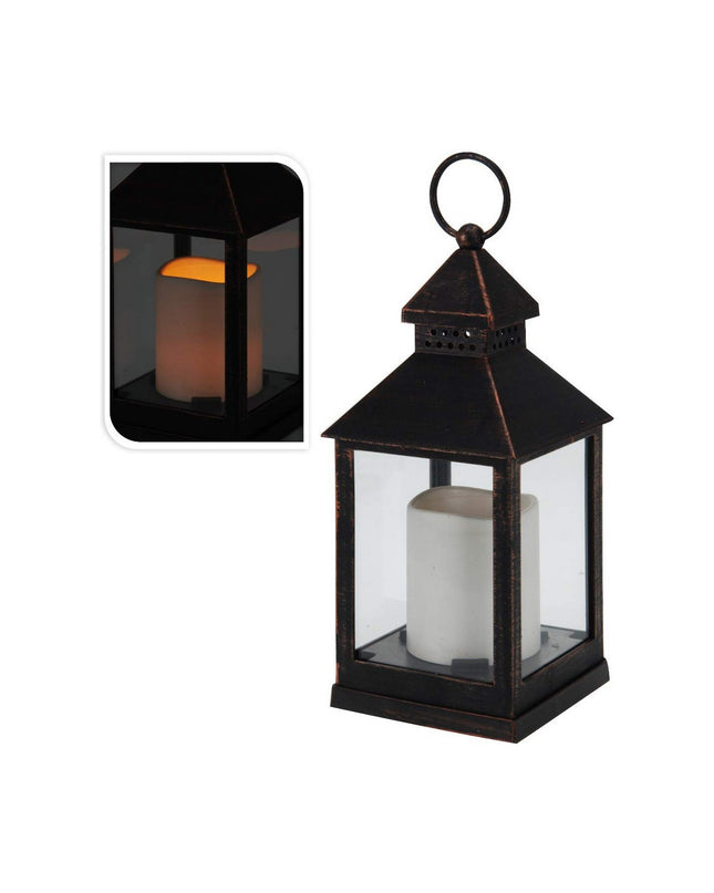 Bronze metal lantern for outdoor garden decor, decorative metal lantern for garden or patio from BigBuy Home.