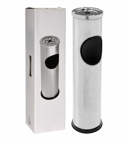 Lifetime paper bin with integrated ashtray, black plastic container for household storage and waste management.