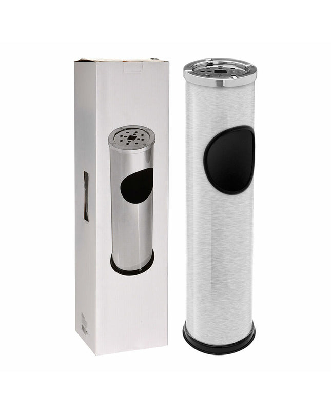 Lifetime paper bin with integrated ashtray, black plastic container for household storage and waste management.