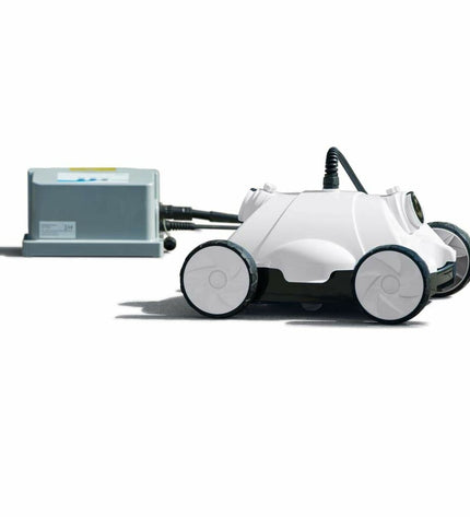 Ubbink Robotclean 1 automatic pool cleaner for gardens, swimming pools, and jacuzzis, showing its compact design and cleaning brushes.