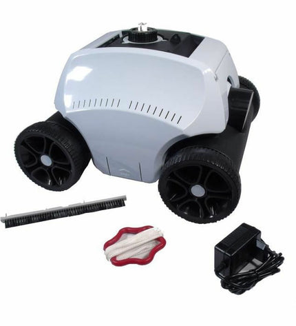 Ubbink automatische zwembadreiniger in tuinzwembad, met roterende borstels en kabel voor efficiënte reiniging van zwembaden.