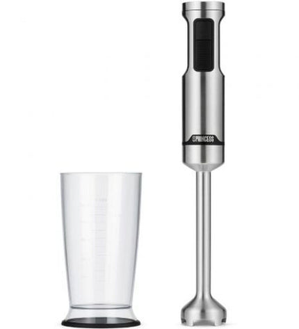 Princess 01.221235.01.650 1500W hand blender with stainless steel blending shaft and control buttons, perfect for kitchen tasks.