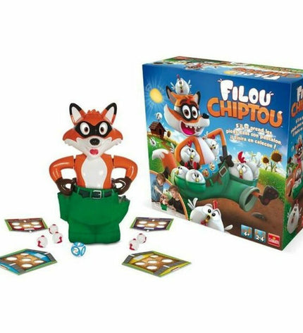 Goliath Filou Chiptou toy game with colorful game pieces and cards, designed for kids' entertainment and family fun.