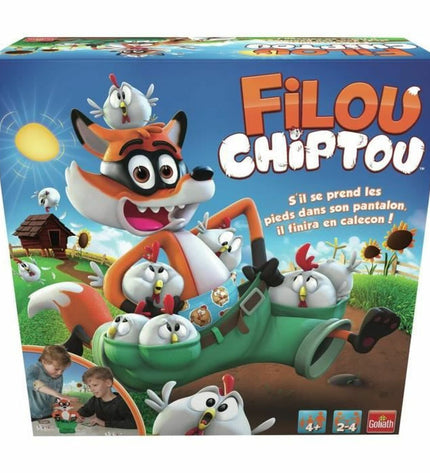 Goliath Filou Chiptou toy game with colorful game pieces and game board for family fun and entertainment.