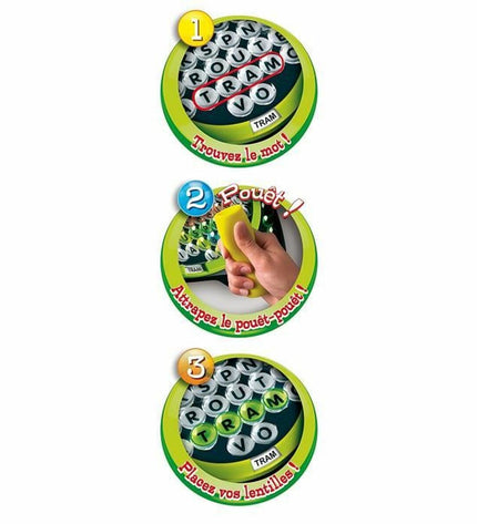 Goliath Môts Melés board game with colorful pieces on a wooden table, designed for family fun and strategic play.