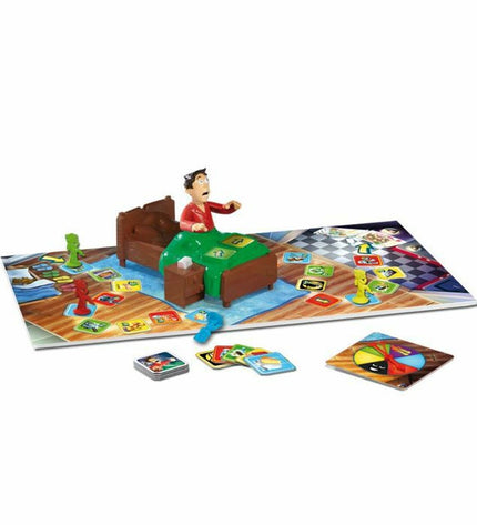 Goliath Don't Wake Dad wooden game with colorful characters on the game board for family fun and entertainment.