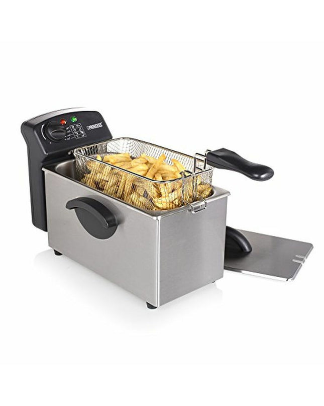 Princess black and silver 2000W fryer with 3-liter capacity, compact electric kitchen appliance for frying.