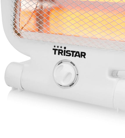Tristar KA-5128 white 800W electric heater for home and cooking, compact portable appliance with adjustable heat settings.