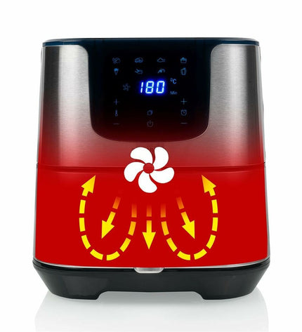 Princess luchtfriteuse in zilverkleur, 1700W, 5.5L, compact electric fryer for home cooking.