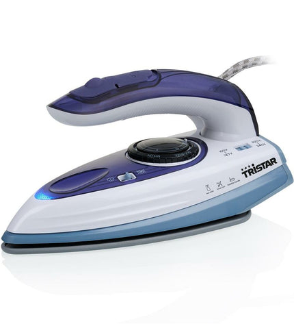 Tristar ST-8152 steam iron with 1100W power and ergonomic handle, ready for ironing clothes in a home setting.