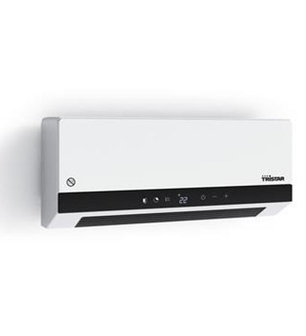Tristar KA-5210 white portable heater with digital controls, suitable for home and kitchen heating and cooling.