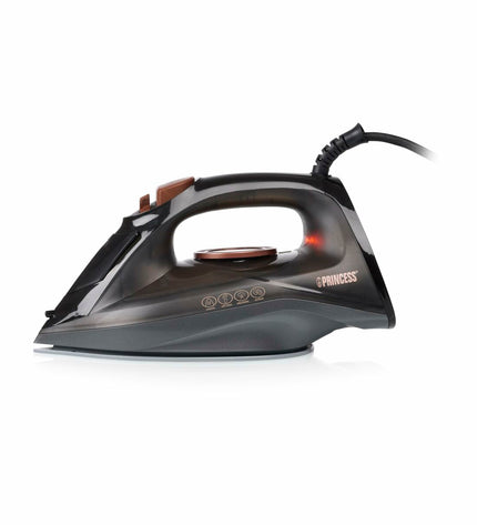 Princess Stoomijzer 01.322890.01.001 in zwart, 2600W steam iron with ergonomic handle and adjustable steam settings.