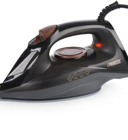 Princess 01.322890.01.001 black 2600W steam iron with ergonomic handle and digital controls, suitable for home and cooking use.