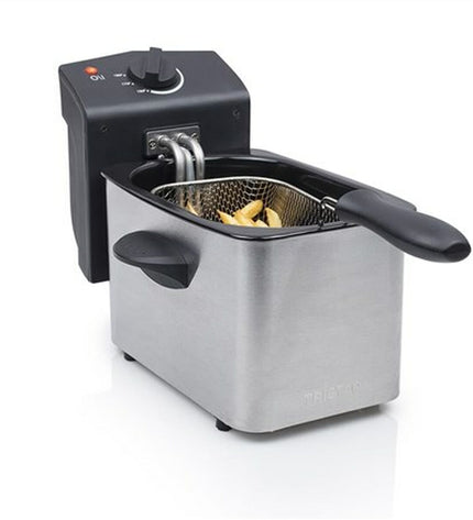 Tristar FR-6919 compact grey deep fryer with 2L capacity and 800W power, ideal for home cooking and small electric appliances.