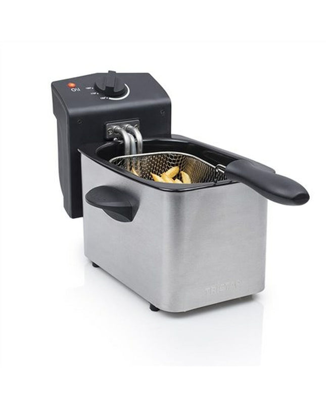 Tristar FR-6919 compact grey deep fryer with 2L capacity and 800W power, ideal for home cooking and small electric appliances.