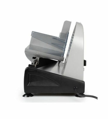 Tristar EM-2099 black electric food slicer with 150W motor, compact kitchen appliance for slicing and food preparation.