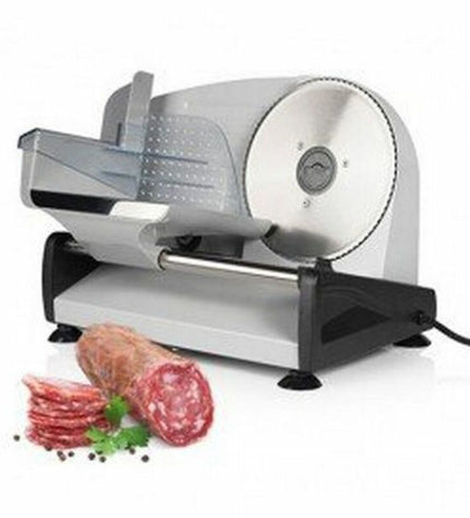 Tristar EM-2099 150W black electric slicer for home use, featuring a compact design and stainless steel blade
