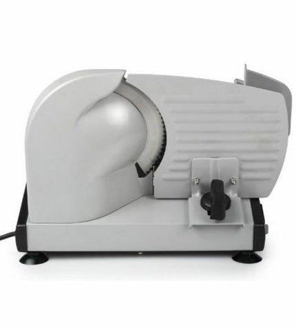 Tristar EM-2099 black small electric meat slicer with 150W motor, compact kitchen appliance for slicing meat and food.