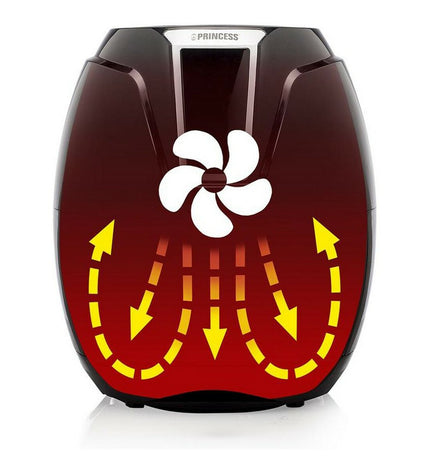 Princess Aerofryer XL 3.2L kitchen appliance with digital display and air fryer basket, in a modern kitchen setting.