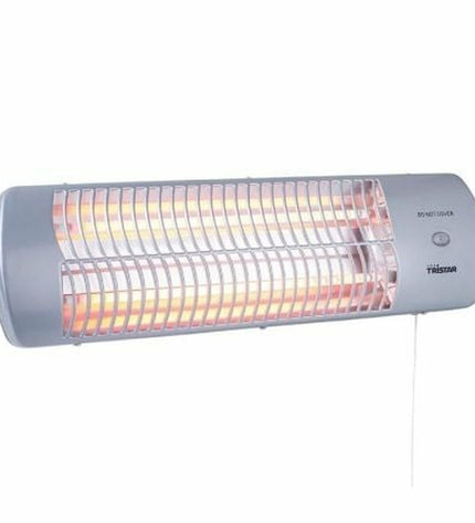 Tristar KA-5010 1200W gray steel electric heater with heating element, portable for home and kitchen use.