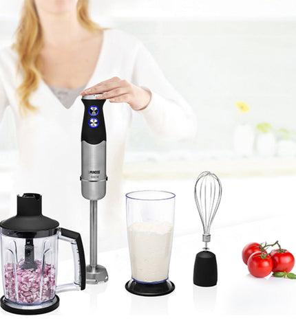 Princess 01.221221.01.001 black hand blender with 1000W power, featuring a sleek design for kitchen blending tasks.