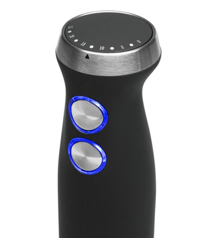 Princess hand blender 01.221221.01.001 in black with 1000W motor, small kitchen electric appliance, close-up shot.