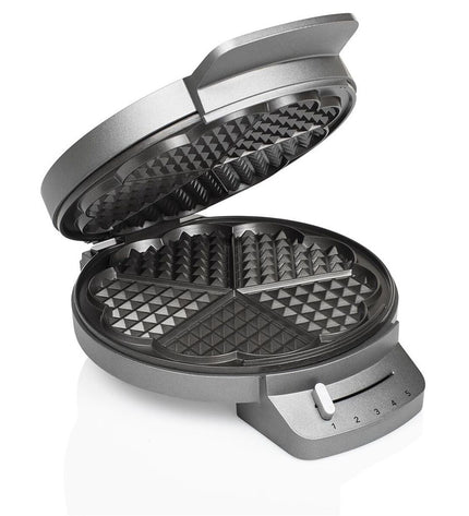 Princess Wafelmaker 132380 in black and silver steel, compact electric appliance for making waffles, with 1200W power.