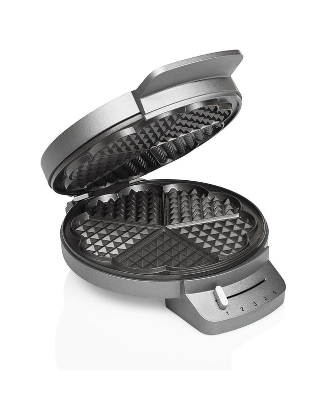 Princess Wafelmaker 132380 in black and silver steel, compact electric appliance for making waffles, with 1200W power.