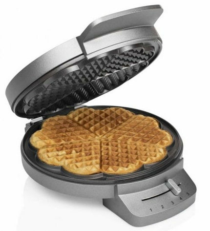 Princess Wafelmaker 132380 in black and silver, 1200W, compact electric waffle maker for home cooking, stainless steel finish.