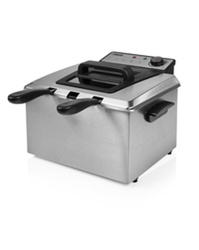 Princess gray and silver 5L deep fryer for home cooking, compact electric kitchen appliance with digital controls.