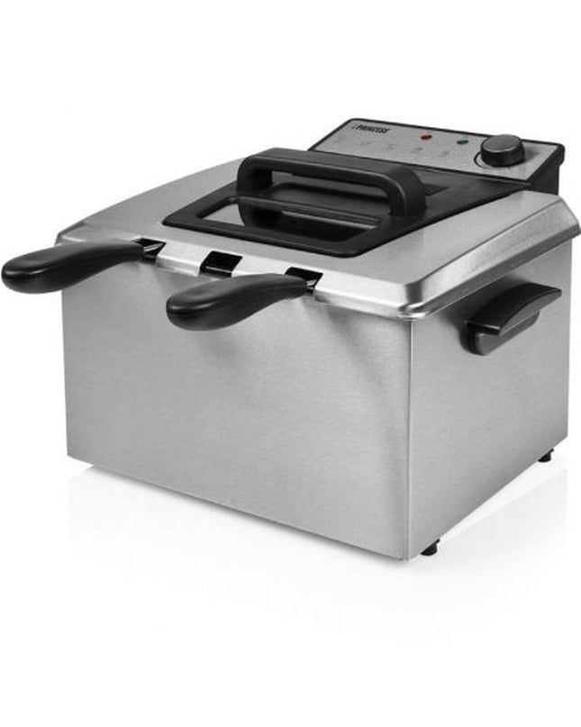 Princess 01.185000.01.001 3270W 5L fryer, compact electric kitchen appliance with stainless steel exterior and control panel.