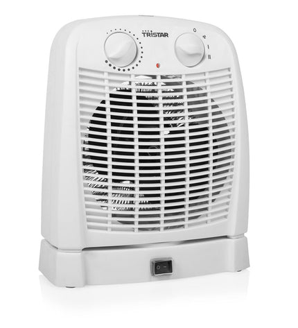 Tristar KA-5059 white portable heater with 2000W for home heating and cooling, compact design, and adjustable temperature.
