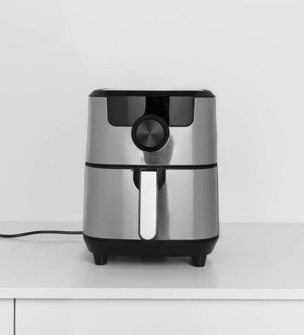 Princess luchtfriteuse in zwart en zilverkleur, 1500W, 4.5L, compact keukenapparaat voor gefrituurde gerechten