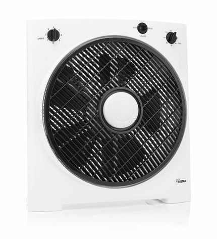 Tristar VE-5858 white floor ventilator with adjustable blades and 40W power, portable cooling fan for home use.