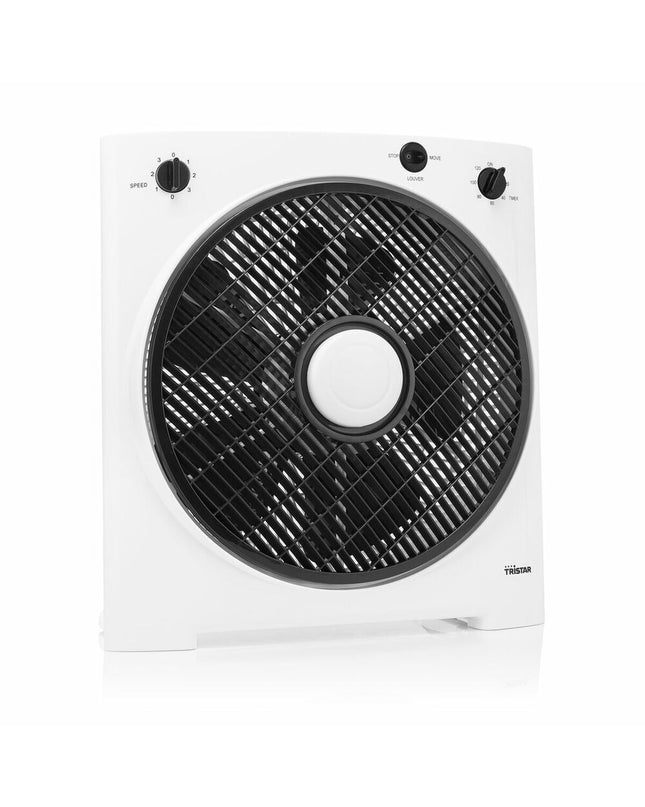 Tristar VE-5858 white floor ventilator with adjustable blades and 40W power, portable cooling fan for home use.