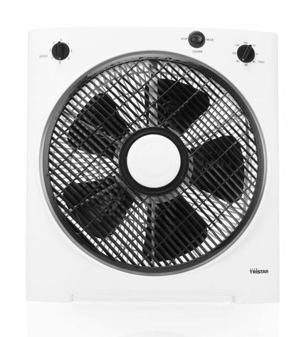 Tristar VE-5858 white portable floor fan with 40W power, ideal for home cooling and air circulation.