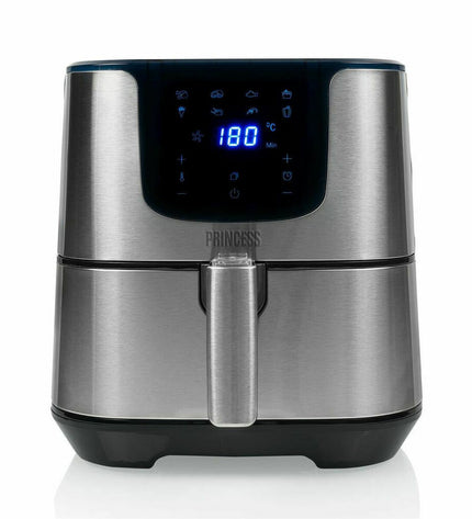 Princess luchtfriteuse 182060 in zilver, 1700W, 5.5L, compact electric fryer for healthy cooking.