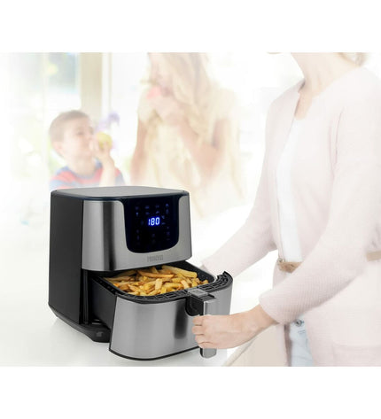 Princess luchtfriteuse 182060, 1700W, 5.5L zilverkleurig, compacte elektrische keukenapparaat voor het frituren.