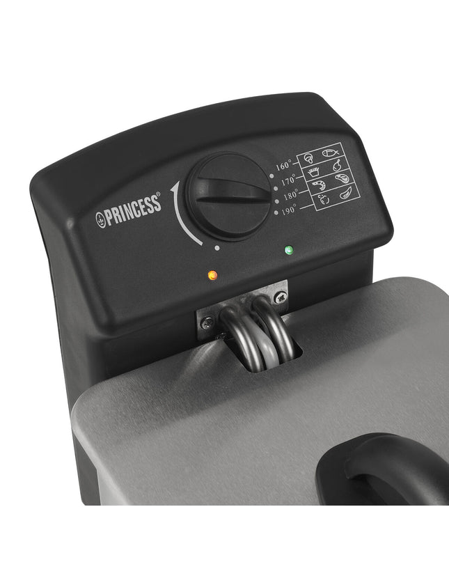 Princess 182642 black deep fryer with 2000W power and 4L capacity, suitable for home cooking and small electric kitchen appliances.